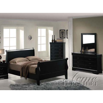 Louis Phillipe II Black Finish Bedroom Set