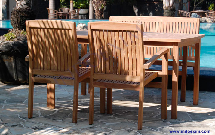 TGF 165  Bali Rectangular Table 150x90 & TGF 087  Bali Stacking Chair (2 pcs) & TGF 150 A  Bali Benc