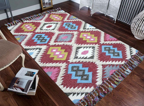 WOOL SHAG KILIM -RED MULTI