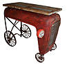 IRON TRACTOR CONSOLE TABLE WITH RECYCLE TIMBER TOP.