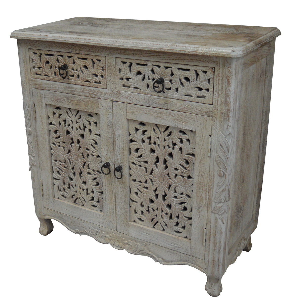 WDN.CARVED 2 DRAWER 2 DOOR CABINET