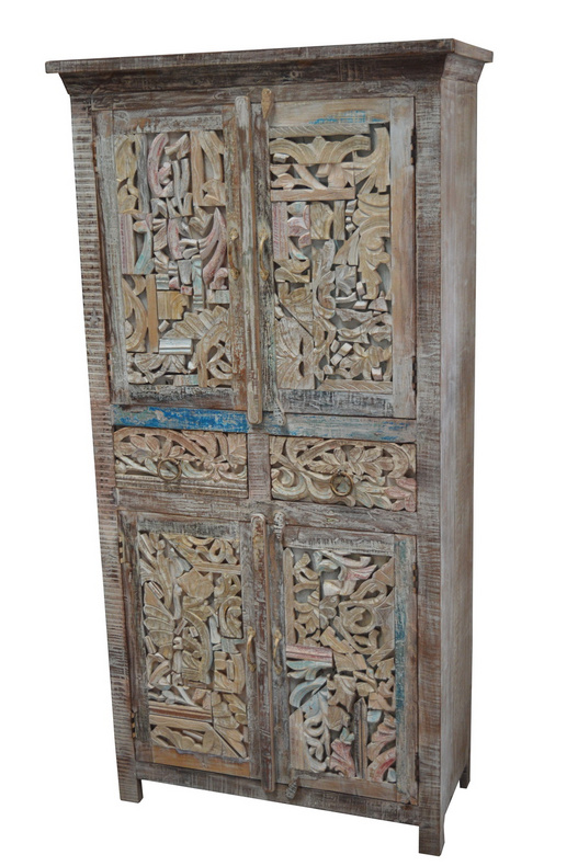 WDN. OLD ARCHITECTURAL PIECES CARVED 2 DRAWERS ALMIRAH
