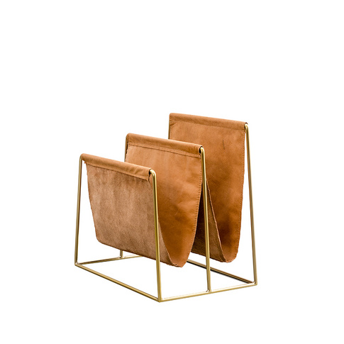 Nordic Blizz magazine holder - gold and cognac leather
