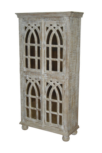 WOODEN CABINET WITH ANTIQUE FINISH MIRROR