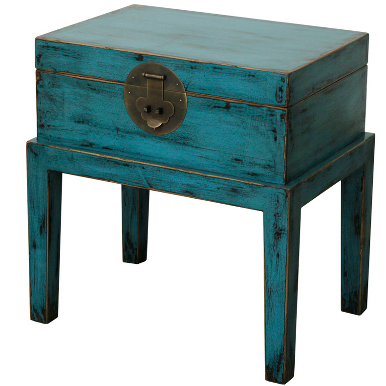Chinese traditional storage distressed paint nightstand