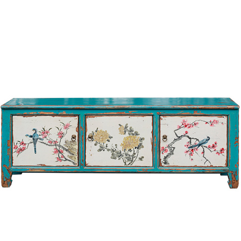 Ancient Age furniture Chinese hand drawing distressed paint antique storage  TV cabinet