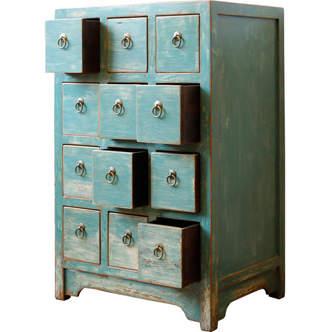 Ancient Age furniture Chinese antique distressed paint 12-drawer cabinet