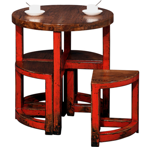 Ancient Age furniture Chinese traditional simple distressed paint round table with stools