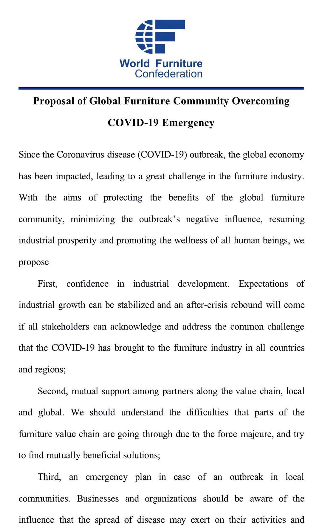 CNFA: Proposal of Global Furniture Community Overcoming COVID-19