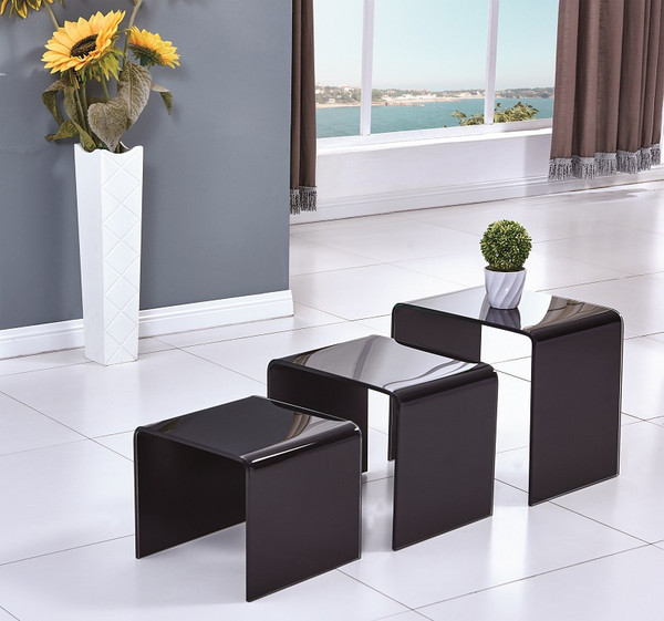 GLASS  BLACK NESTING TABLE