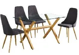 10mmclear glass metal legs with wood color dining table