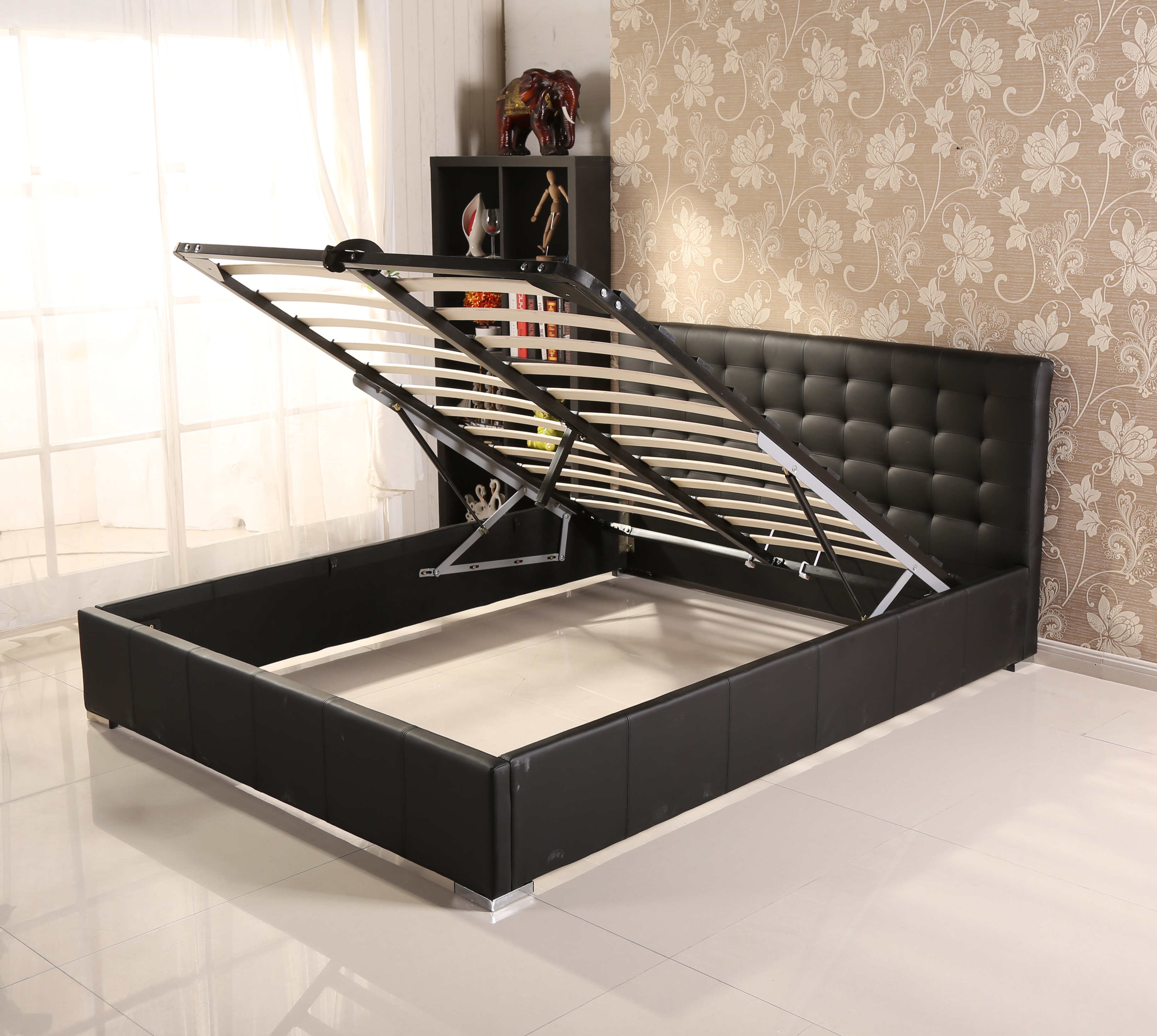 Black PU bed with storage