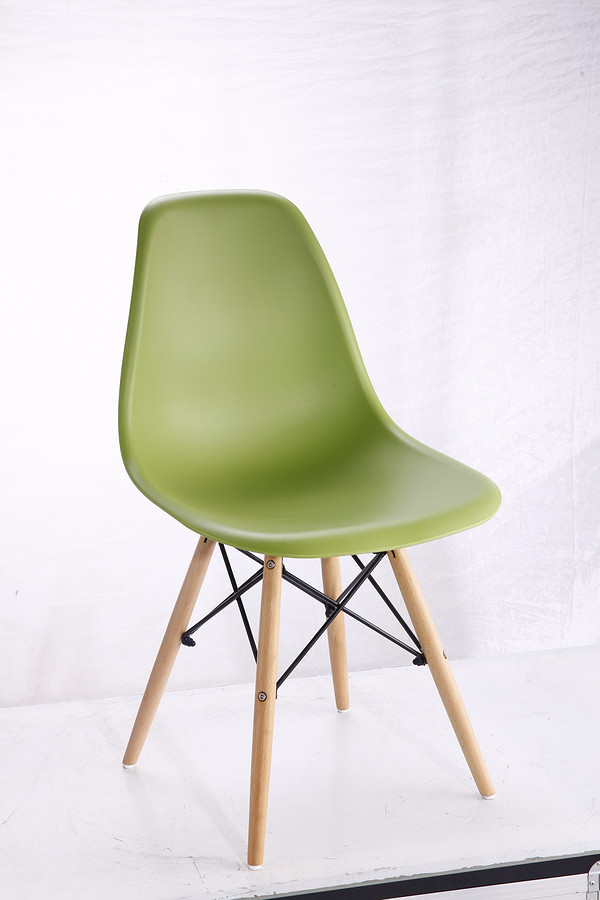 Plastic chair with wood legs