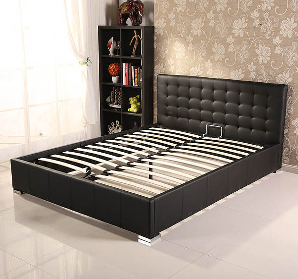 Black PU bed with storage