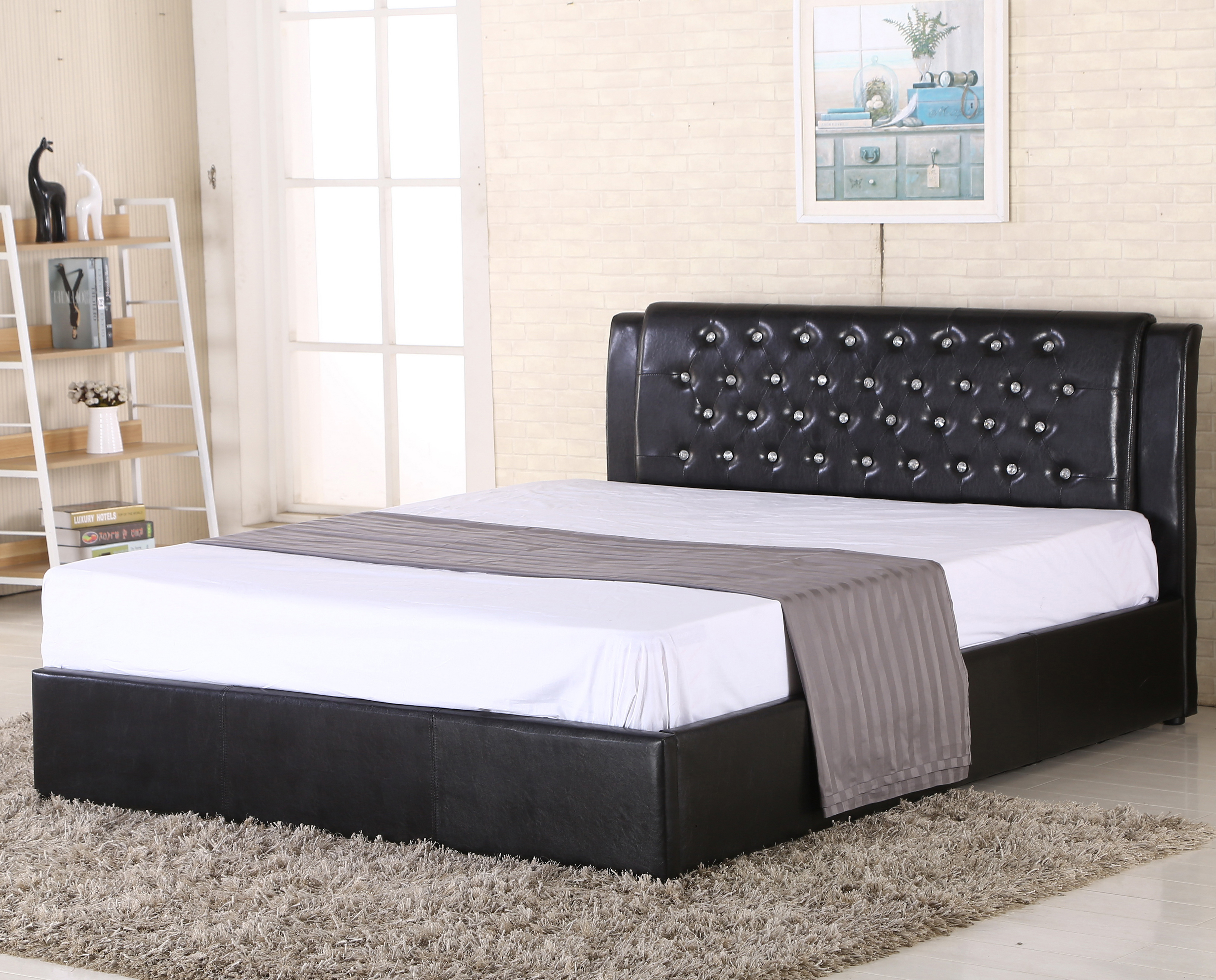 leather bed with storage