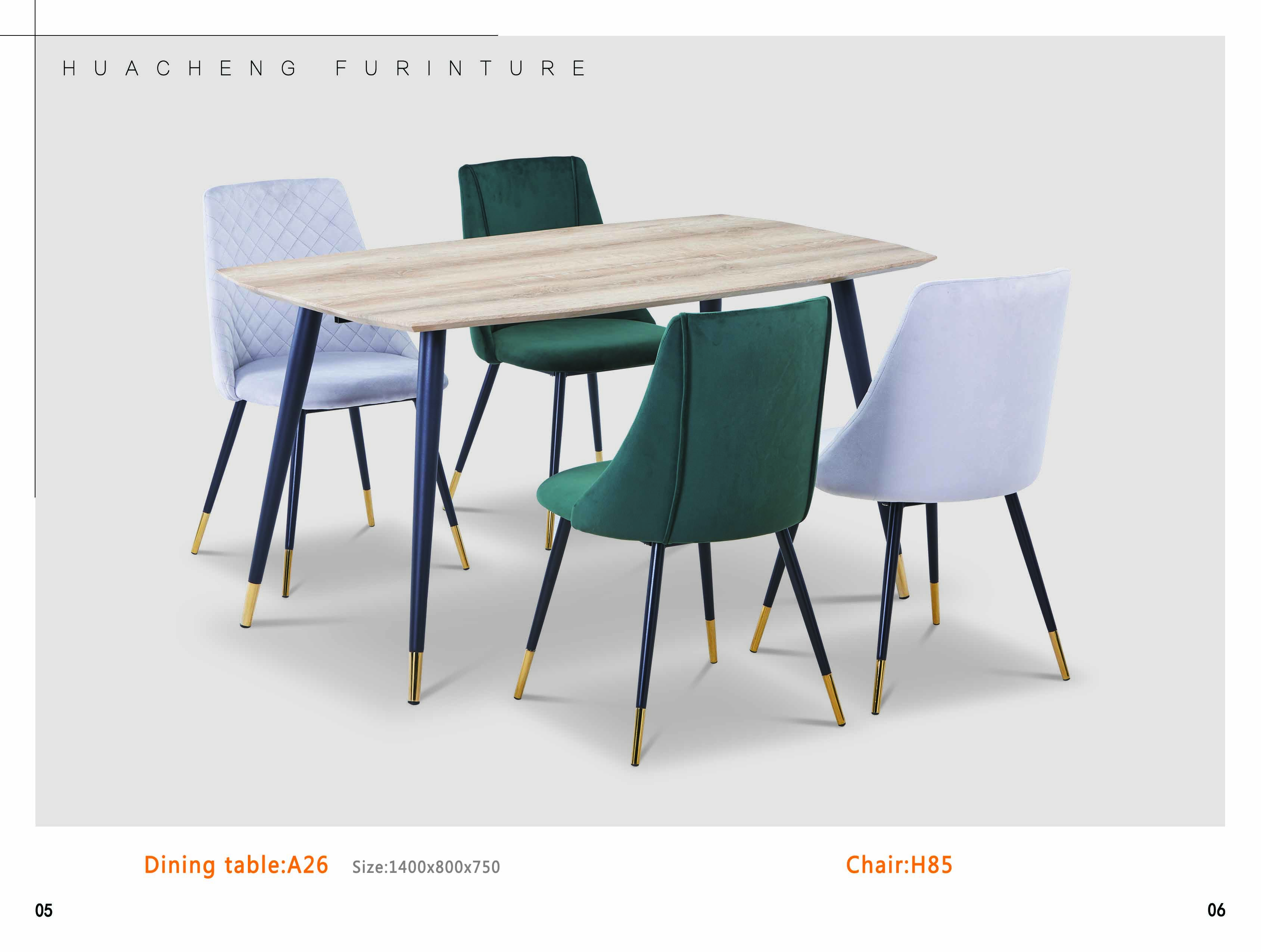 MDF Dining Table and PU/Fabric Chairs A26 H85