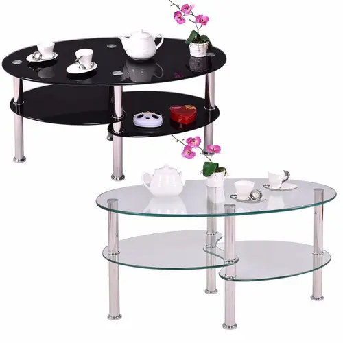 china modern furniture round steel Glass top with Steel legs coffee table set