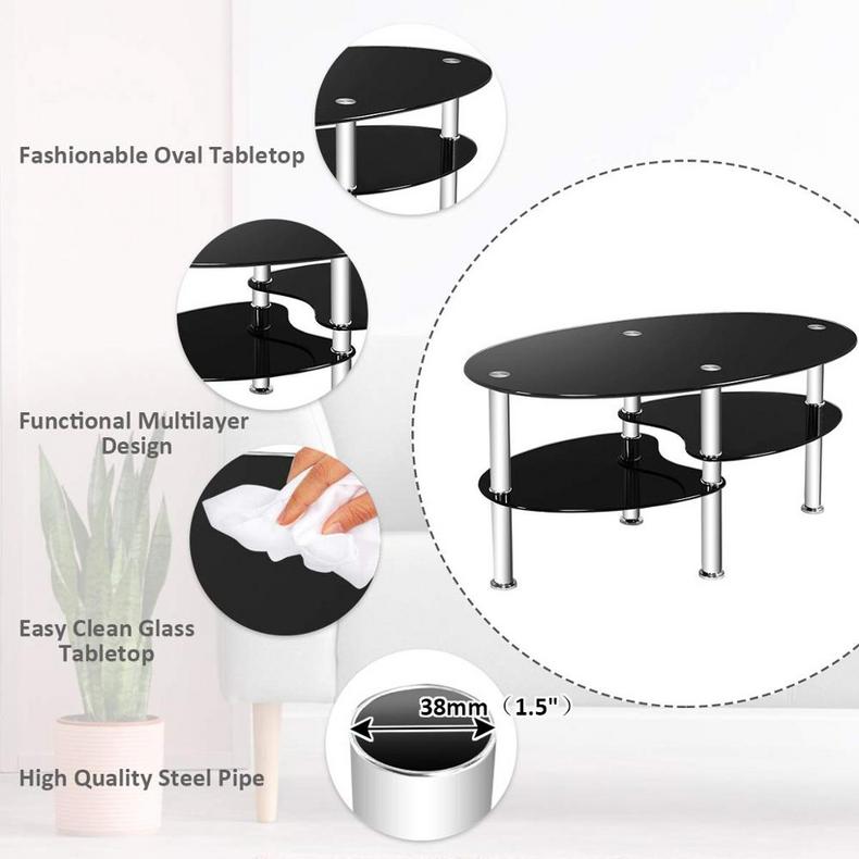 china modern furniture round steel Glass top with Steel legs coffee table set