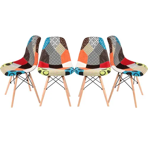 colorful fabric PP wood living room furniture dinning chair set