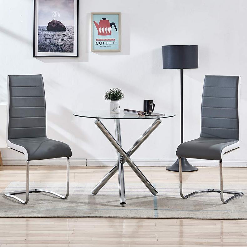 8mm tempered glass round dining table modern 4 seater set