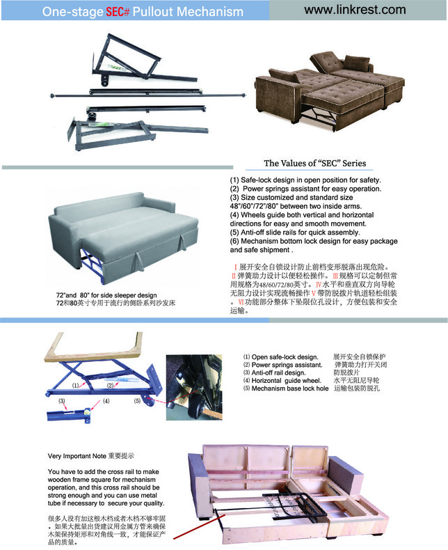 One stage draw out sofa bed mechanism