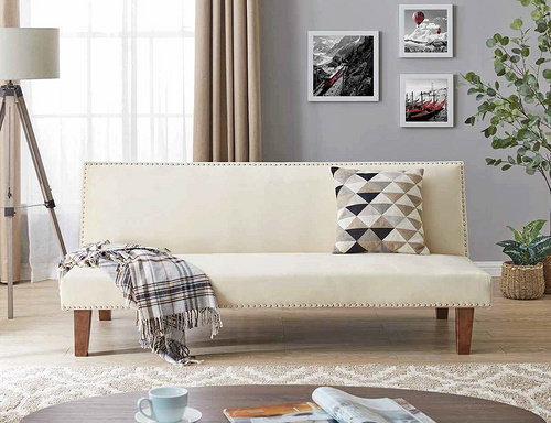 White Fabric Minimalist Sofa Bed - 502920