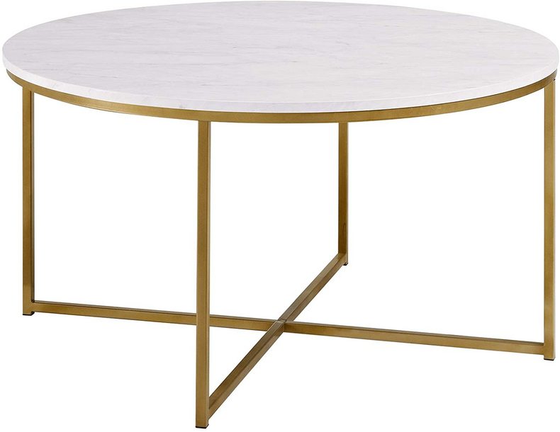 white marble grain top round coffee table with gold leg