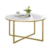 white marble grain top round coffee table with gold leg