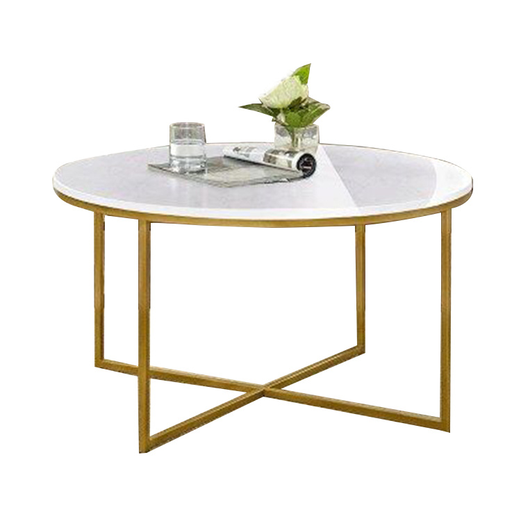 white marble grain top round coffee table with gold leg