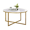 white marble grain top round coffee table with gold leg