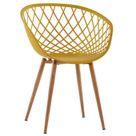 yellow plastic armchair with metal legs