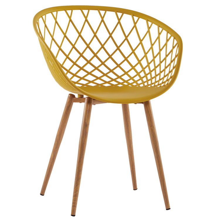 yellow plastic armchair with metal legs