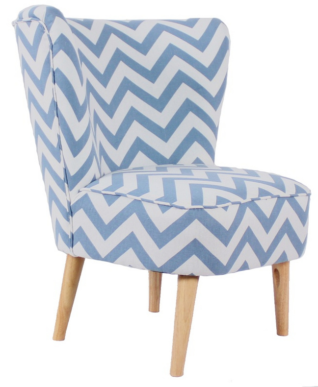 Blue Pattern Recliner with Stool