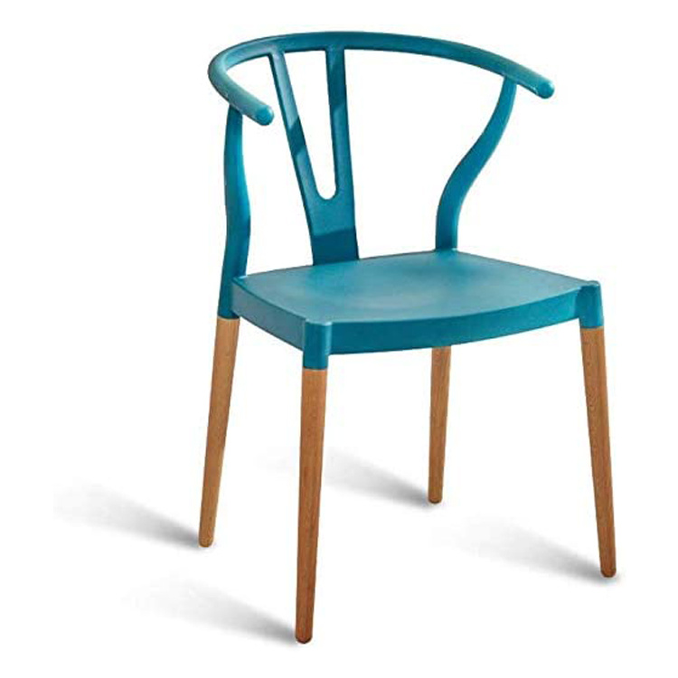 nordic design backrest plastic dining chair with solid wood legs green