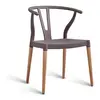 nordic design backrest plastic dining chair with solid wood legs green