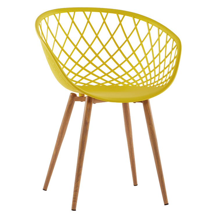 yellow plastic armchair with metal legs