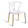nordic design backrest plastic dining chair with solid wood legs green