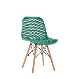 modern hollow out back green pp chair with wooden legs