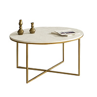 white marble grain top round coffee table with gold leg