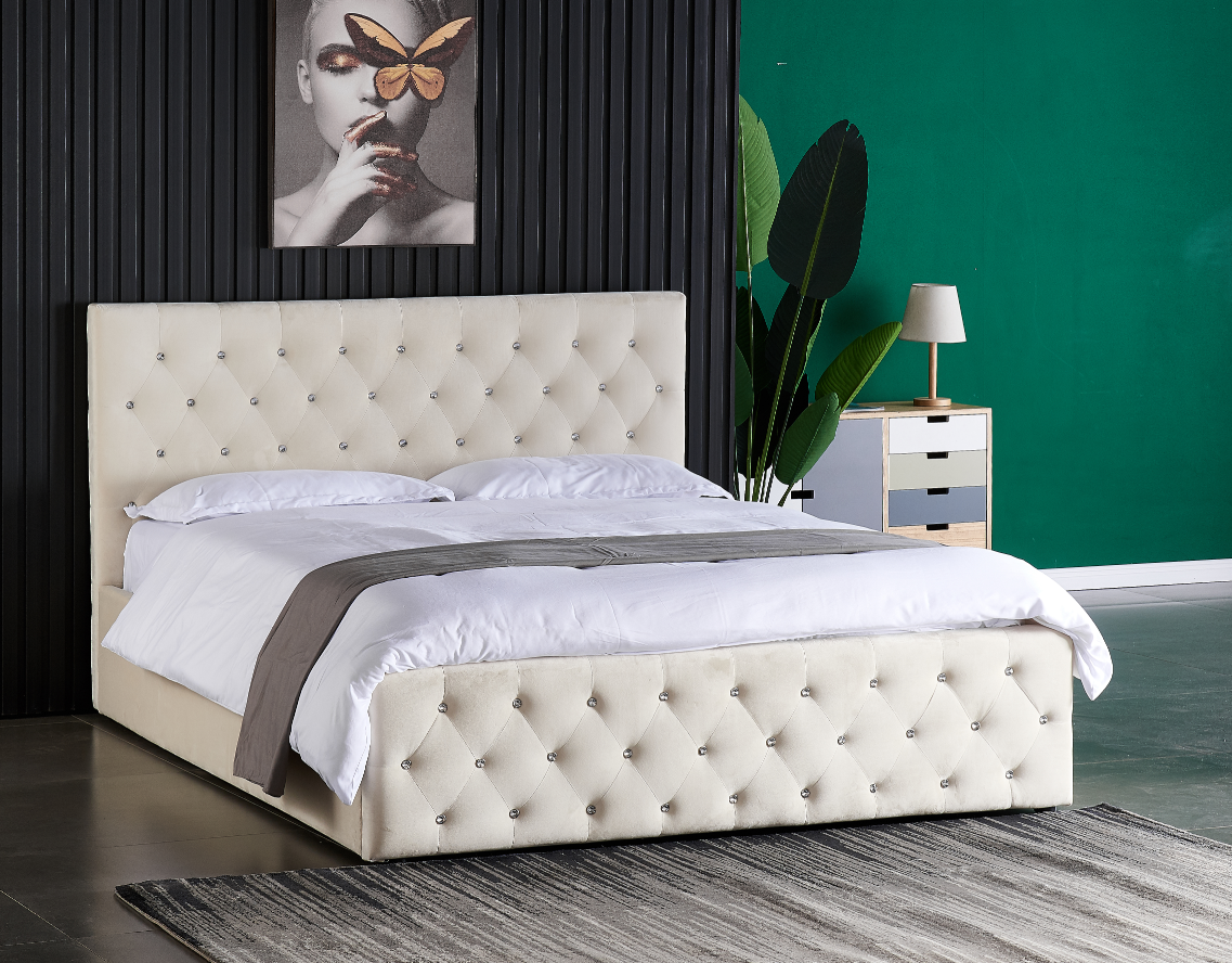 velvet bed with storage