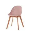 modern armless little plastic dining chair with wooden legs