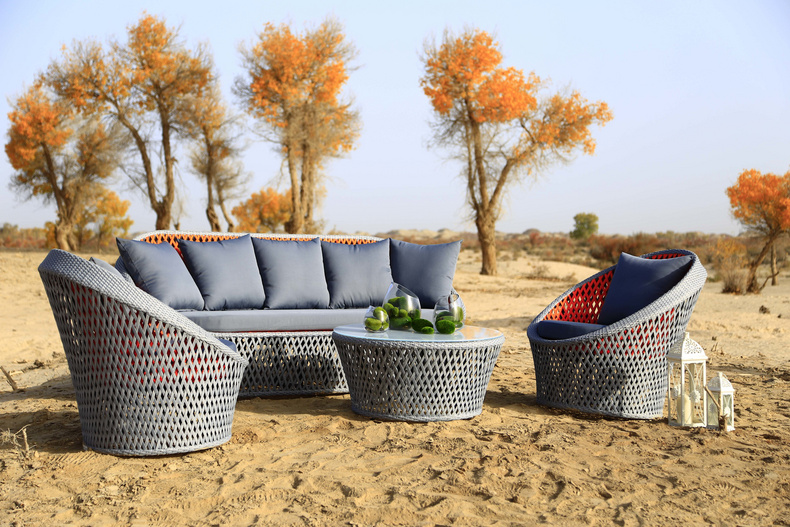 AUXO outdoor sofa set with PE rattan weave