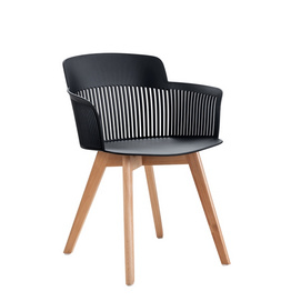 New design nordic style plastic dining chair with solid wood legs