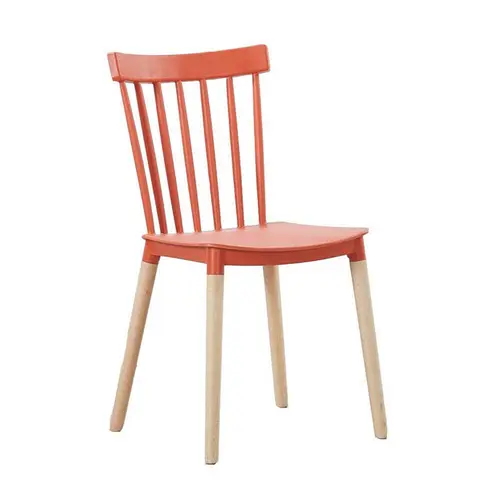 nordic style armless white pp plastic winsor dining chair with solid wood legs
