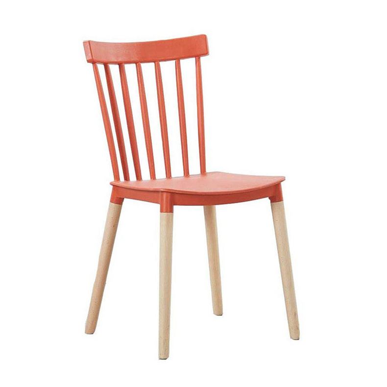 nordic style armless white pp plastic winsor dining chair with solid wood legs