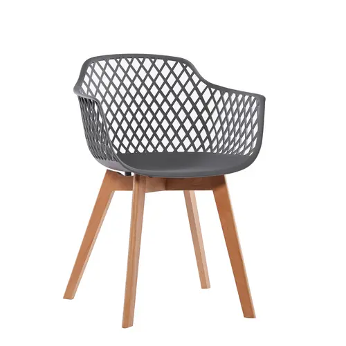 new design nordic style plastic armrest dining chair with wood legs pantone
