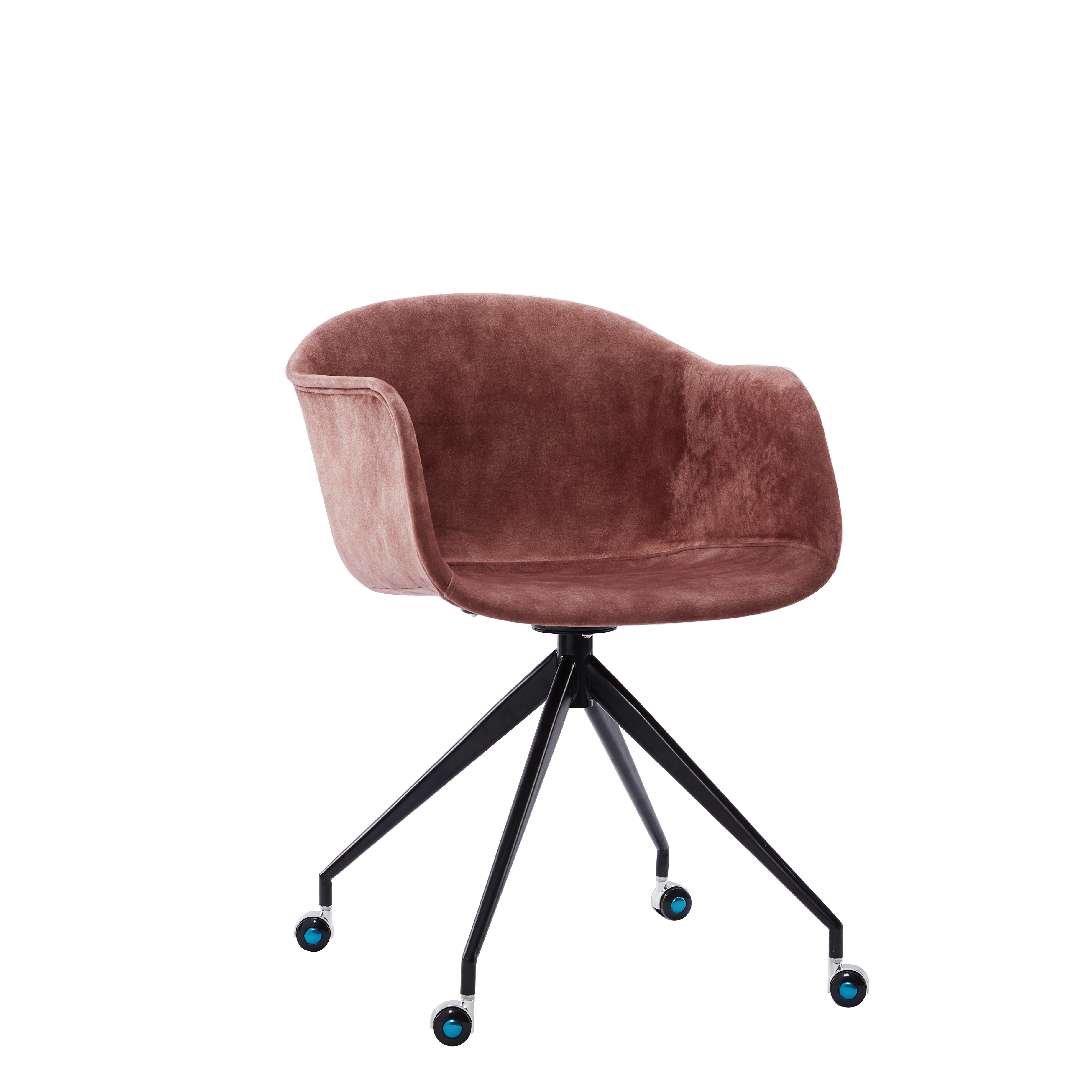 contemporary comfy fabric covered swivel chair with wheels