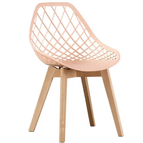 scandinavian contemporary design hollow out polypropylene dining chair with solid wood legs