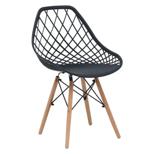 scandinavian hollow out polypropylene dining chair with solid wood legs