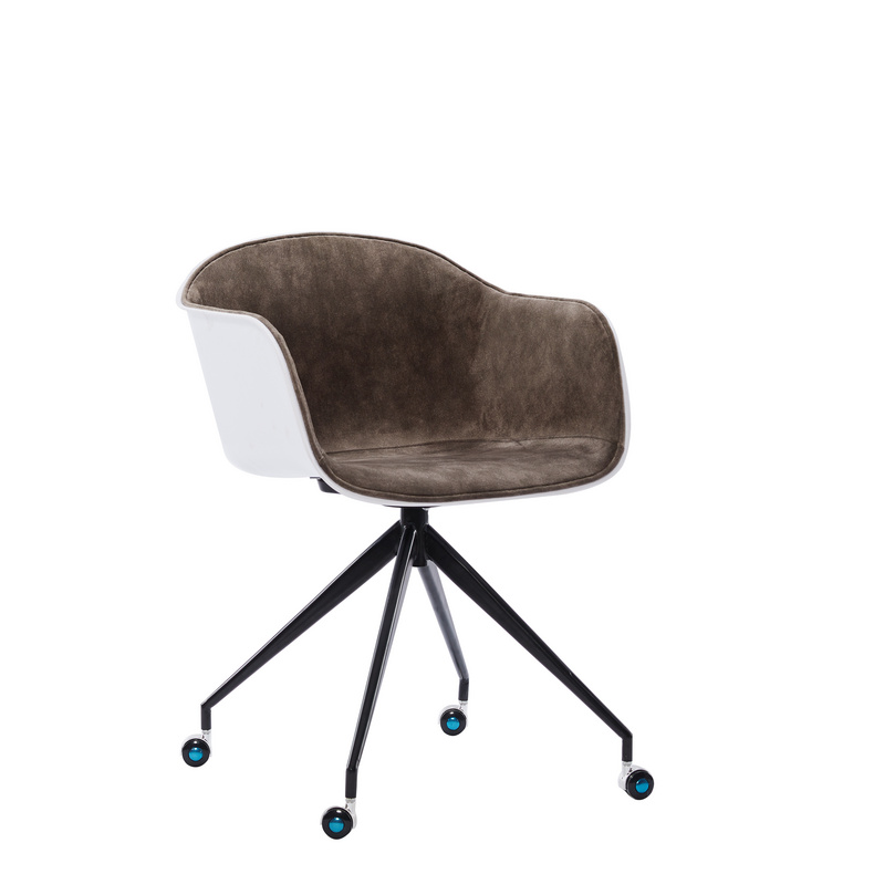 comfortable swivel plastic armchair with fabric covered